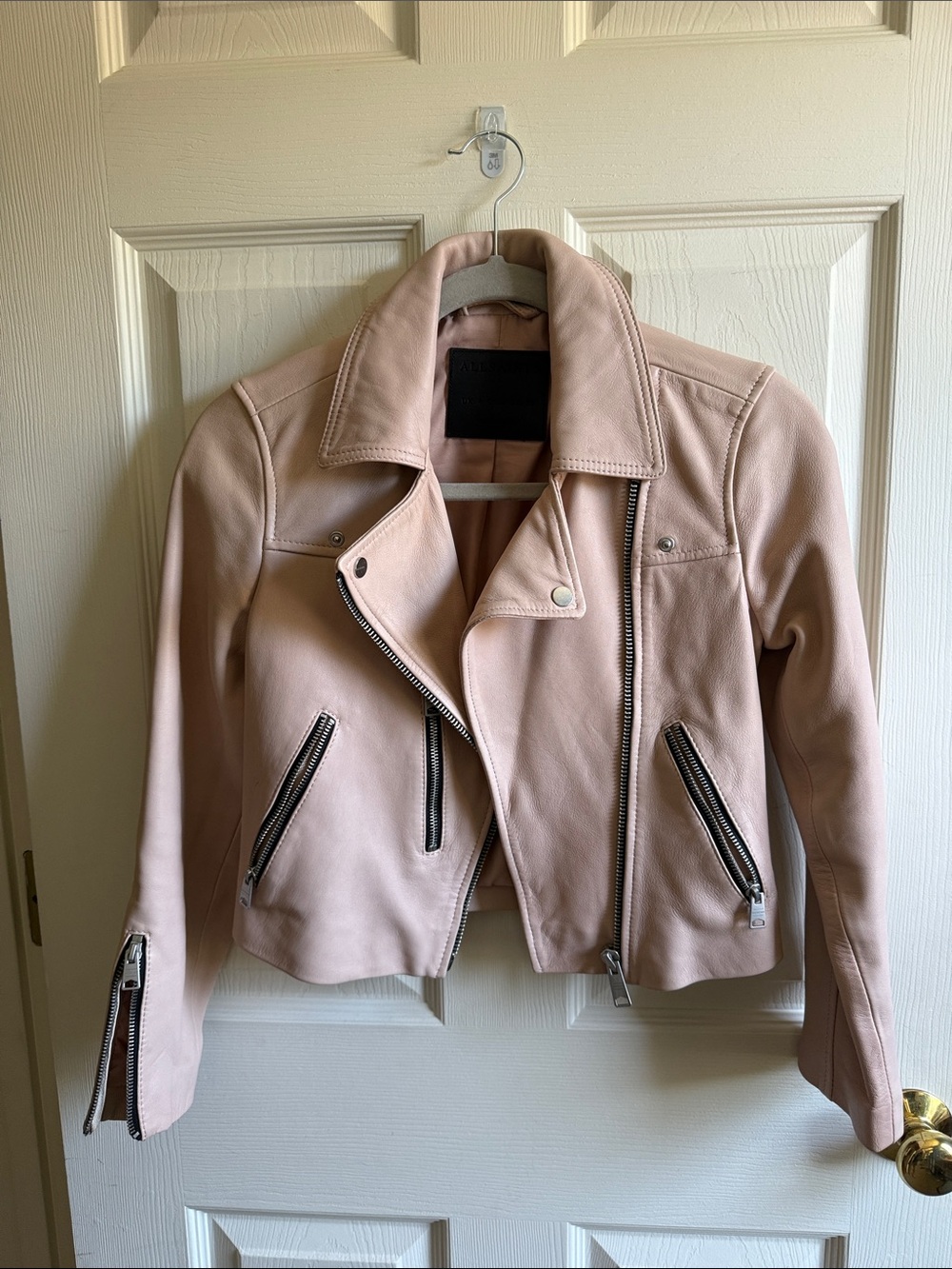 AllSaints Blush Pink Leather Moto Jacket